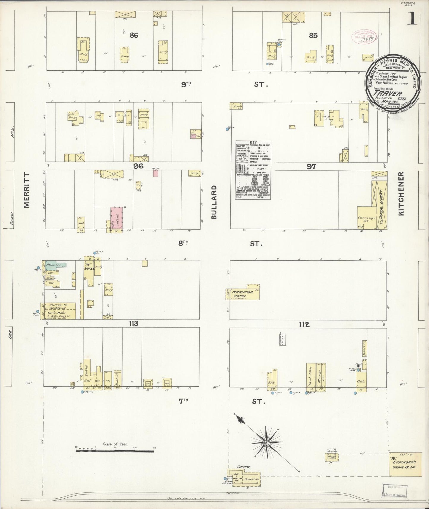 Sanborn Fire Insurance Map from Traver, Tulare County, California (1891), Sheet #0001 - Complete Map Set gallery image, historic Sanborn map, vintage wall art, California California