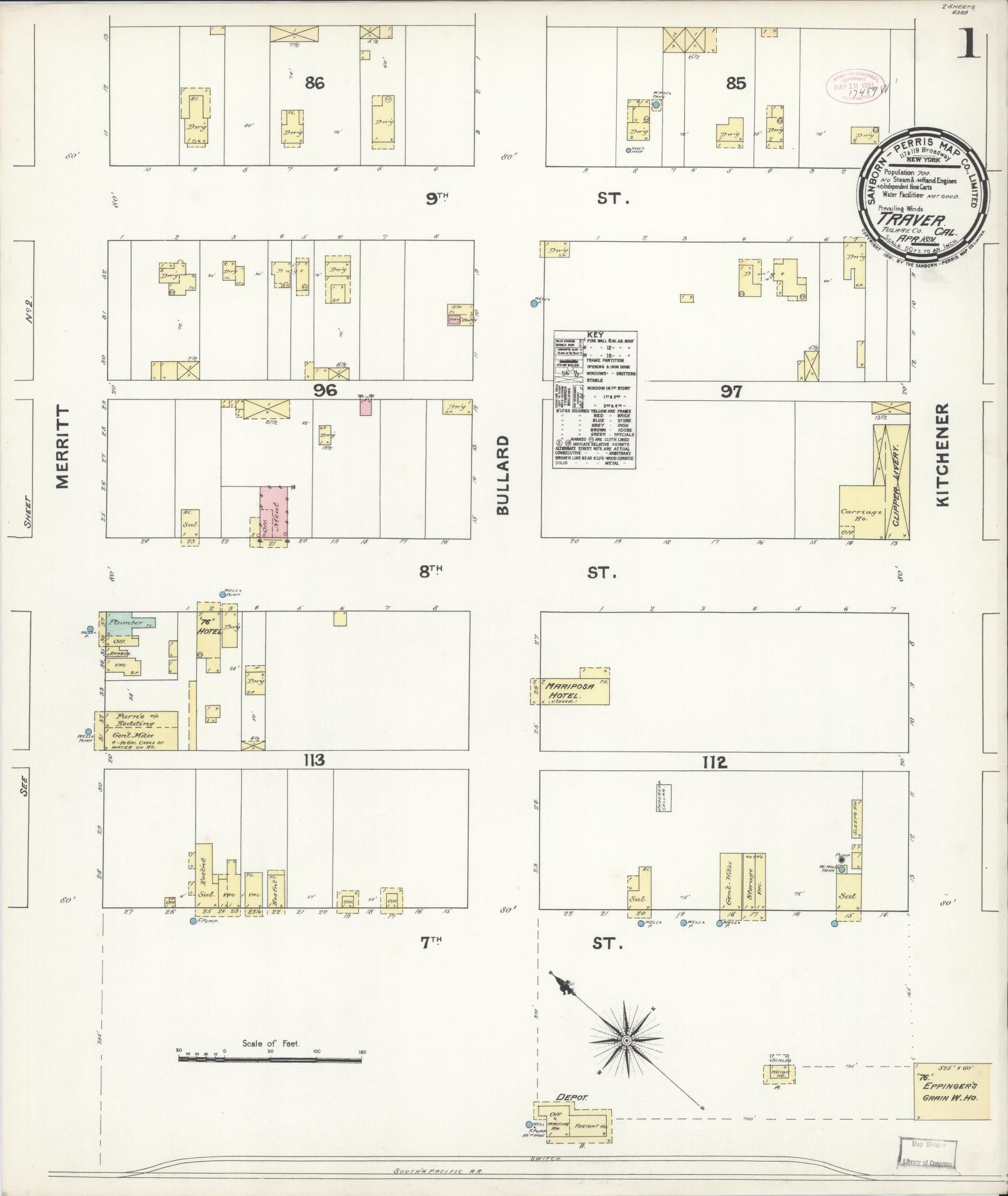 Sanborn Fire Insurance Map from Traver, Tulare County, California (1891), Sheet #0001 - Complete Map Set gallery image, historic Sanborn map, vintage wall art, California California