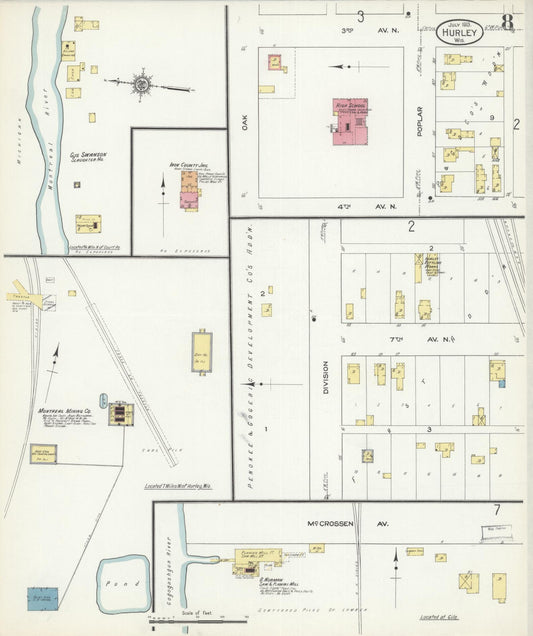 Sanborn Fire Insurance Map from Hurley, Iron County, Wisconsin (1913), Sheet #0008 - Historic Sanborn Fire Insurance Map Print, vintage old map wall art, antique decor, genealogy gift, Wisconsin Wisconsin map
