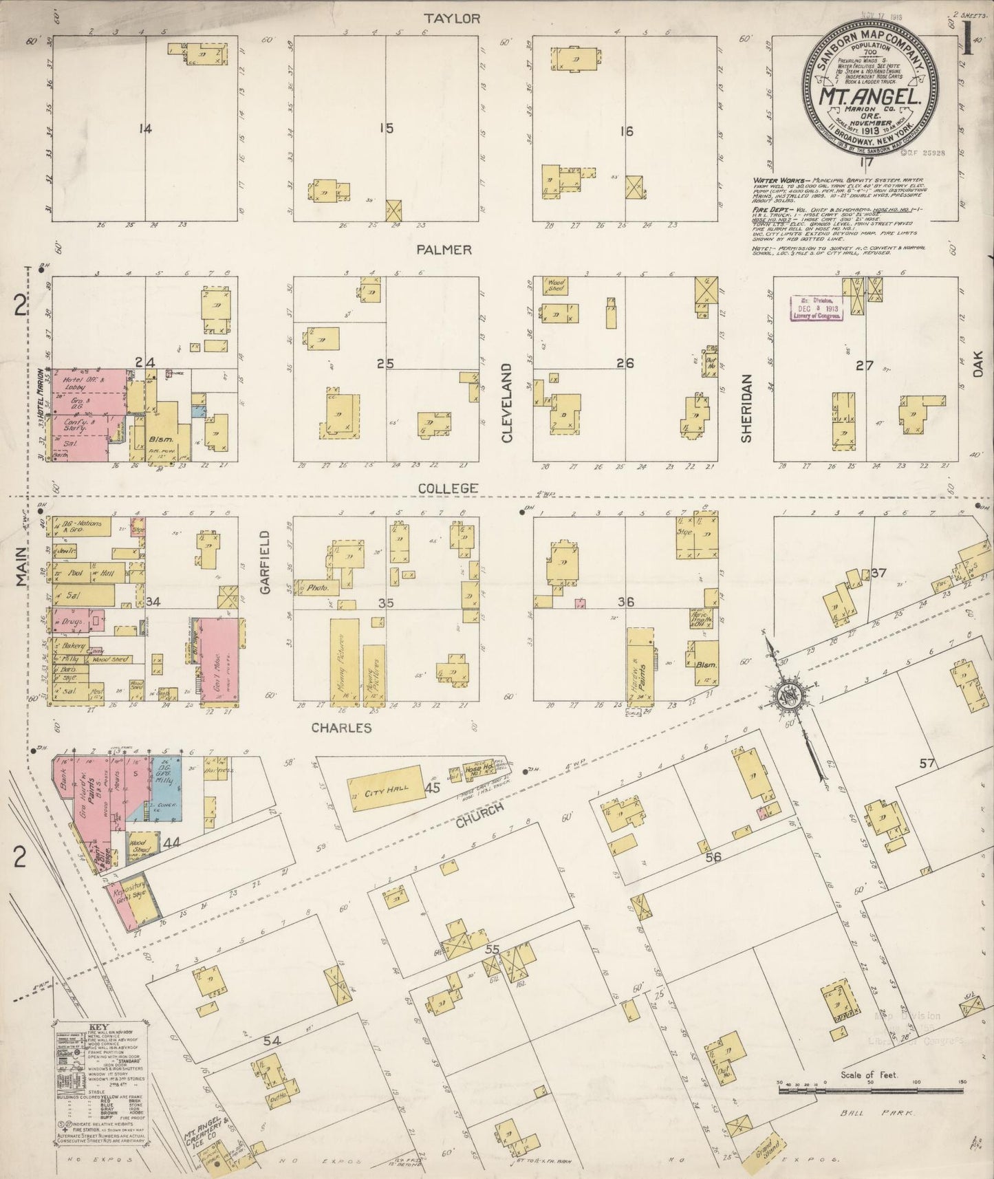 Sanborn Fire Insurance Map from Mount Angel, Marion County, Oregon (1913), Sheet #0001 - Complete Map Set gallery image, historic Sanborn map, vintage wall art, Oregon Oregon