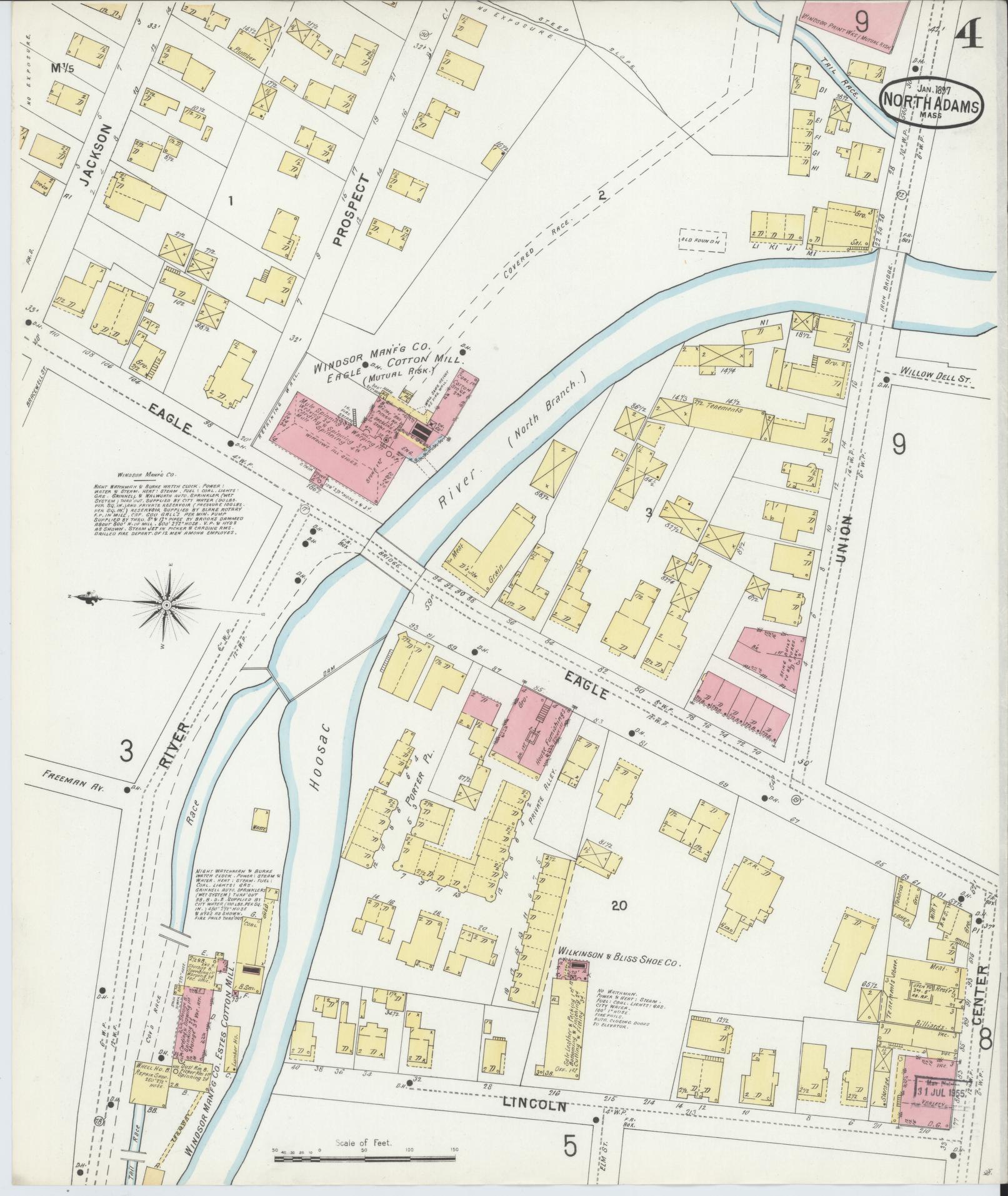 Sanborn Fire Insurance Map from North Adams, Berkshire County, Massachusetts (1897), Sheet #0004 - Historic Sanborn Fire Insurance Map Print, vintage old map wall art, antique decor, genealogy gift, Massachusetts Massachusetts map