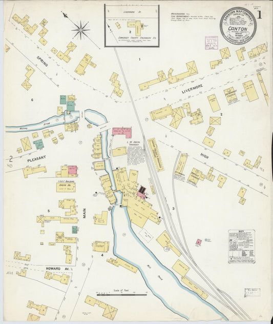 Sanborn Fire Insurance Map from Canton, Oxford County, Maine (1907), Sheet #0001 - Historic Sanborn Fire Insurance Map Print, vintage old map wall art, antique decor, genealogy gift, Maine Maine map