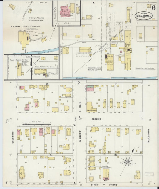 Sanborn Fire Insurance Map from Mount Carmel, Wabash County, Illinois (1897), Sheet #0006 - Historic Sanborn Fire Insurance Map Print, vintage old map wall art, antique decor, genealogy gift, Illinois Illinois map