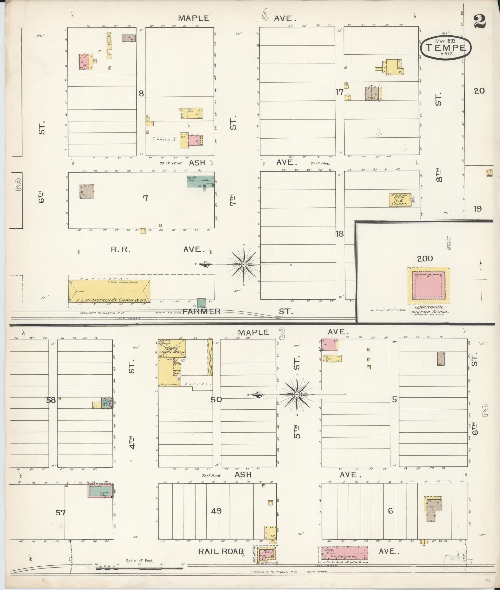 Sanborn Fire Insurance Map from Tempe, Maricopa County, Arizona (1893), Sheet #0002 - Complete Map Set gallery image, historic Sanborn map, vintage wall art, Arizona Arizona