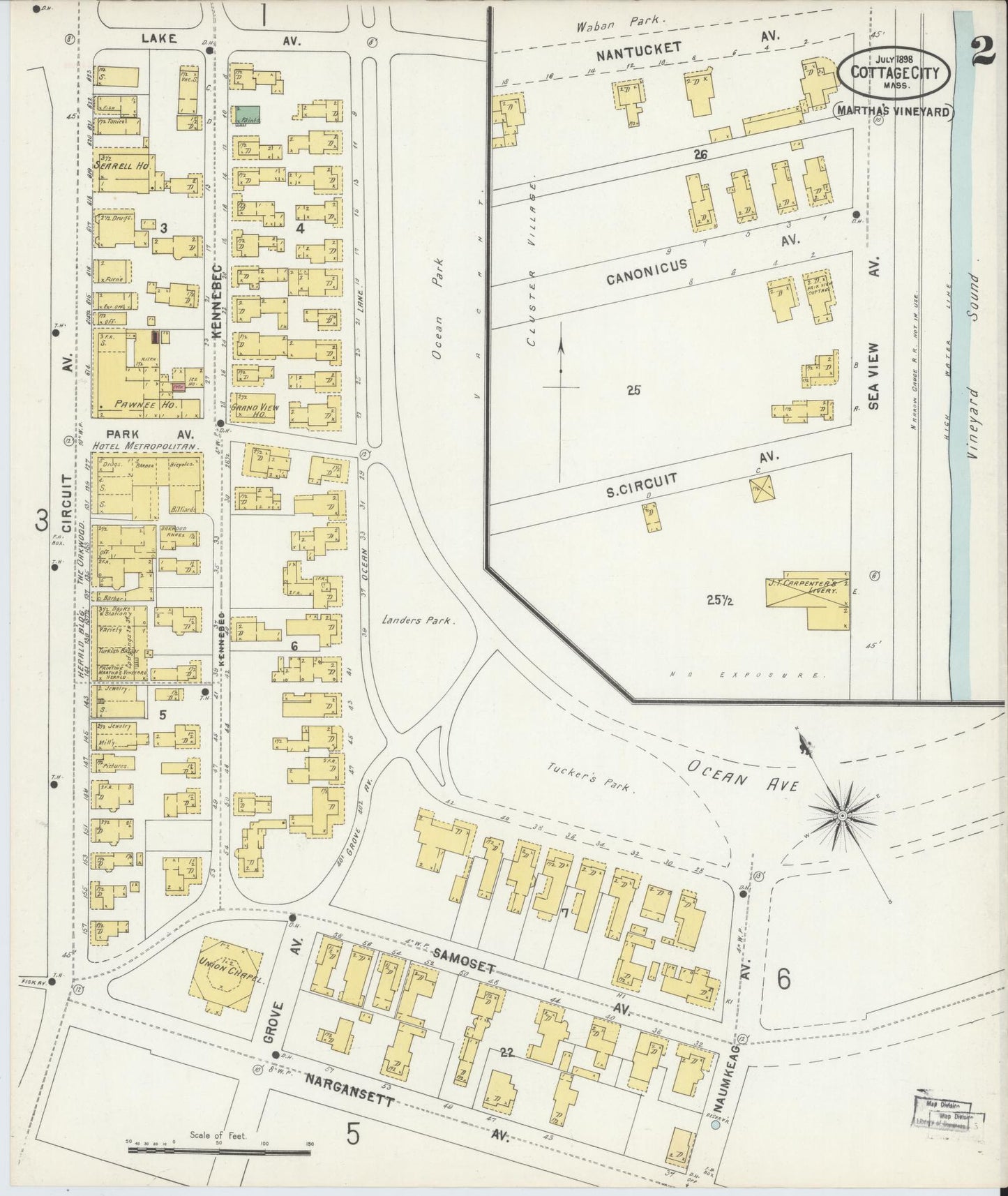 Sanborn Fire Insurance Map from Cottage City, Dukes County, Massachusetts (1898), Sheet #0002 - Historic Sanborn Fire Insurance Map Print, vintage old map wall art, antique decor, genealogy gift, Massachusetts Massachusetts map