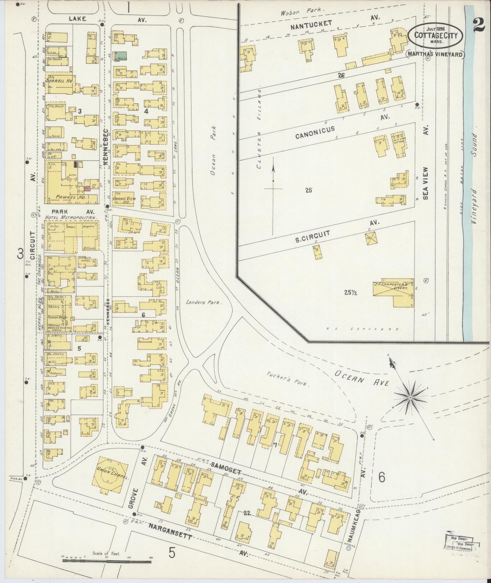 Sanborn Fire Insurance Map from Cottage City, Dukes County, Massachusetts (1898), Sheet #0002 - Historic Sanborn Fire Insurance Map Print, vintage old map wall art, antique decor, genealogy gift, Massachusetts Massachusetts map