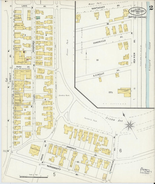 Sanborn Fire Insurance Map from Cottage City, Dukes County, Massachusetts (1898), Sheet #0002 - Historic Sanborn Fire Insurance Map Print, vintage old map wall art, antique decor, genealogy gift, Massachusetts Massachusetts map