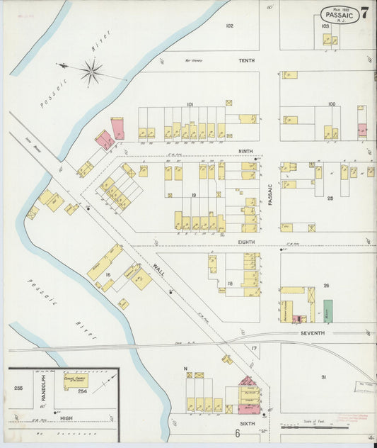 Sanborn Fire Insurance Map from Passaic, Passaic County, New Jersey (1899), Sheet #0007 - Historic Sanborn Fire Insurance Map Print, vintage old map wall art, antique decor, genealogy gift, New Jersey New Jersey map