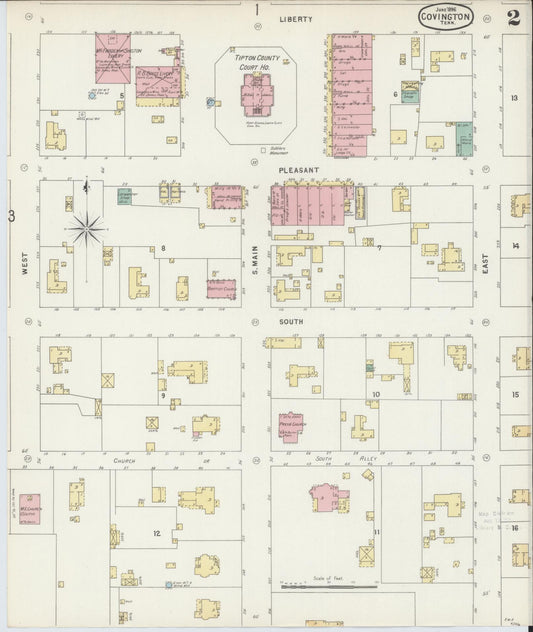 Sanborn Fire Insurance Map from Covington, Tipton County, Tennessee (1896), Sheet #0002 - Historic Sanborn Fire Insurance Map Print, vintage old map wall art, antique decor, genealogy gift, Tennessee Tennessee map