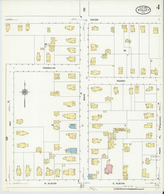 Sanborn Fire Insurance Map from Holley, Orleans County, New York (1909), Sheet #0004 - Historic Sanborn Fire Insurance Map Print, vintage old map wall art, antique decor, genealogy gift, New York New York map