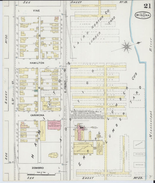 Sanborn Fire Insurance Map from Winona, Winona County, Minnesota (1889), Sheet #0021 - Historic Sanborn Fire Insurance Map Print, vintage old map wall art, antique decor, genealogy gift, Minnesota Minnesota map