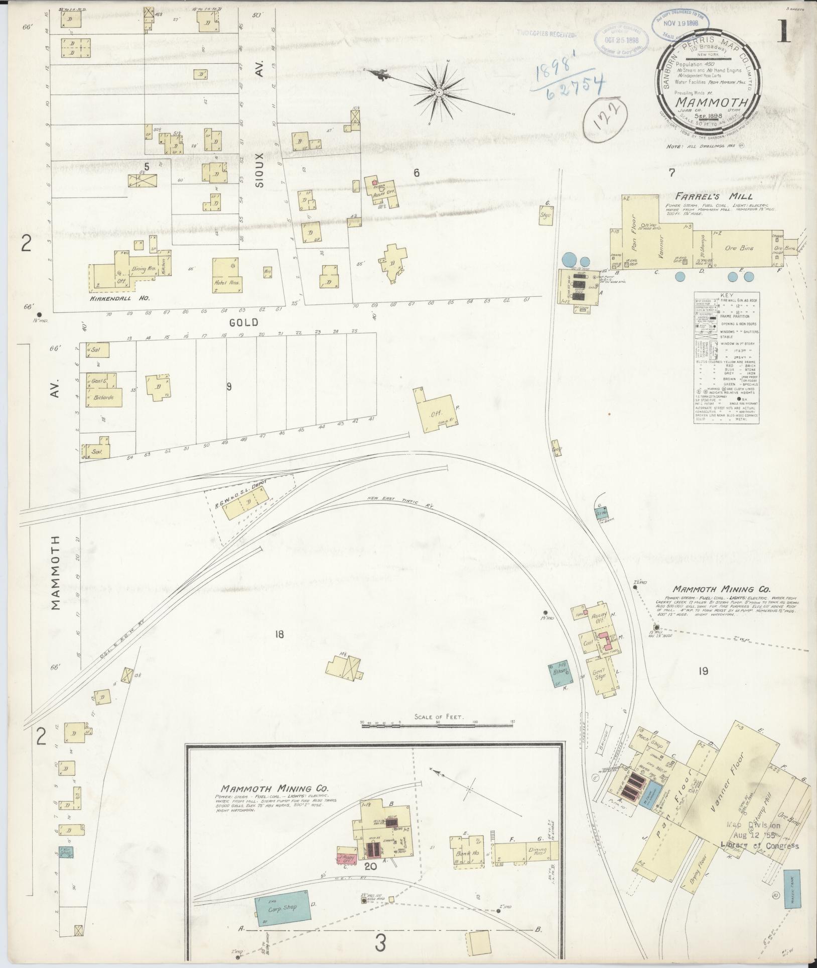 Sanborn Fire Insurance Map from Mammoth, Juab County, Utah (1898), Sheet #0001 - Complete Map Set gallery image, historic Sanborn map, vintage wall art, Utah Utah