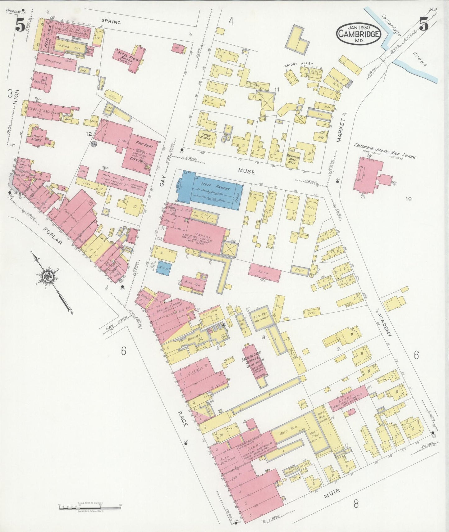 Sanborn Fire Insurance Map from Cambridge, Dorchester County, Maryland (1930), Sheet #0005 - Complete Map Set gallery image, historic Sanborn map, vintage wall art, Maryland Maryland