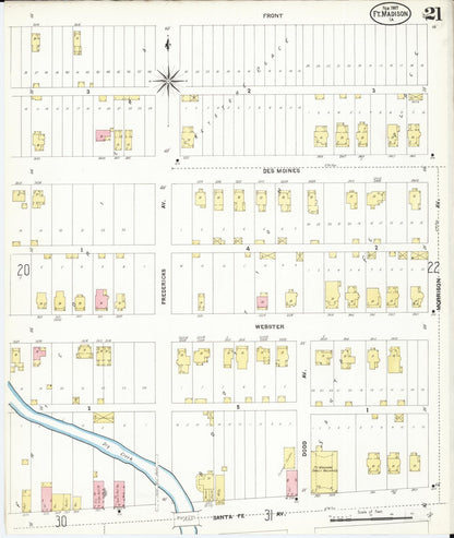 Sanborn Fire Insurance Map from Fort Madison, Lee County, Iowa (1907), Sheet #0021 - Historic Sanborn Fire Insurance Map Print