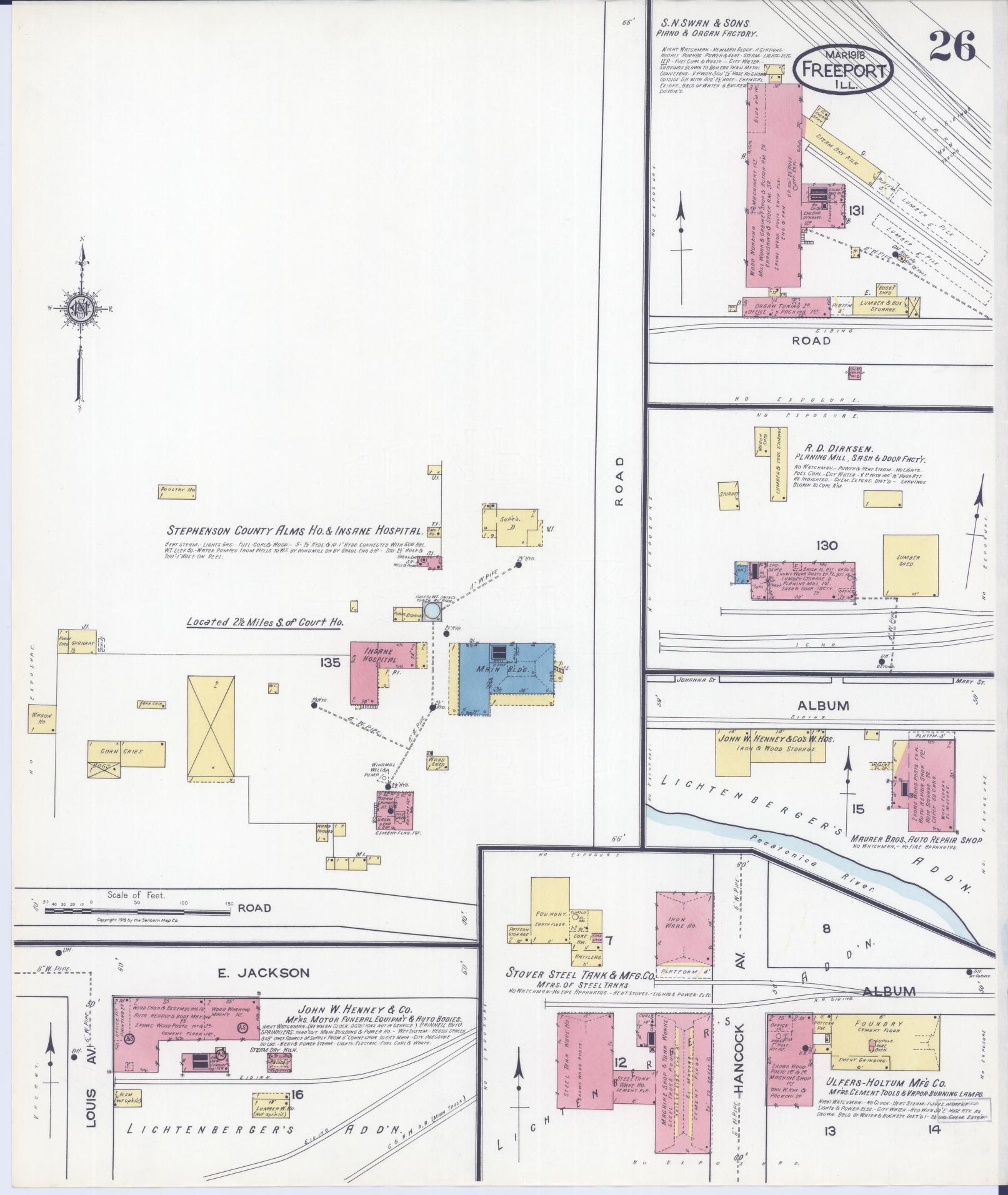 Sanborn Fire Insurance Map from Freeport, Stephenson County, Illinois (1918), Sheet #0026 - Complete Map Set gallery image, historic Sanborn map, vintage wall art, Illinois Illinois