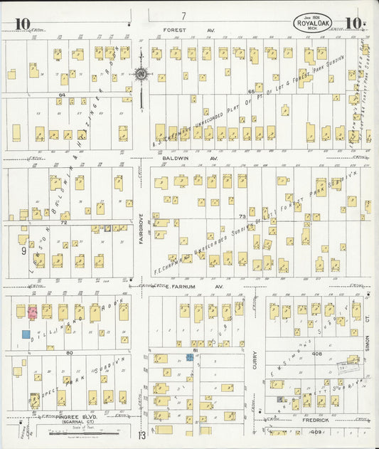 Sanborn Fire Insurance Map from Royal Oak, Oakland County, Michigan (1926), Sheet #0010 - Historic Sanborn Fire Insurance Map Print, vintage old map wall art, antique decor, genealogy gift, Michigan Michigan map