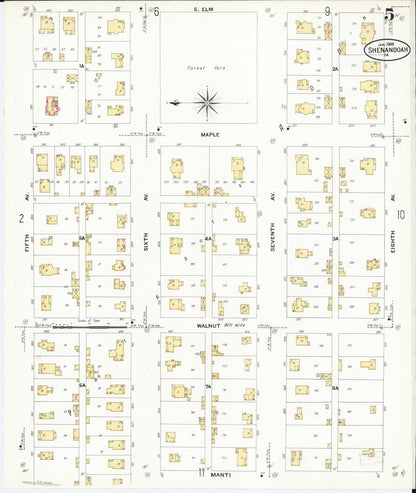 Sanborn Fire Insurance Map from Shenandoah, Page County, Iowa (1909), Sheet #0005 - Historic Sanborn Fire Insurance Map Print, vintage old map wall art