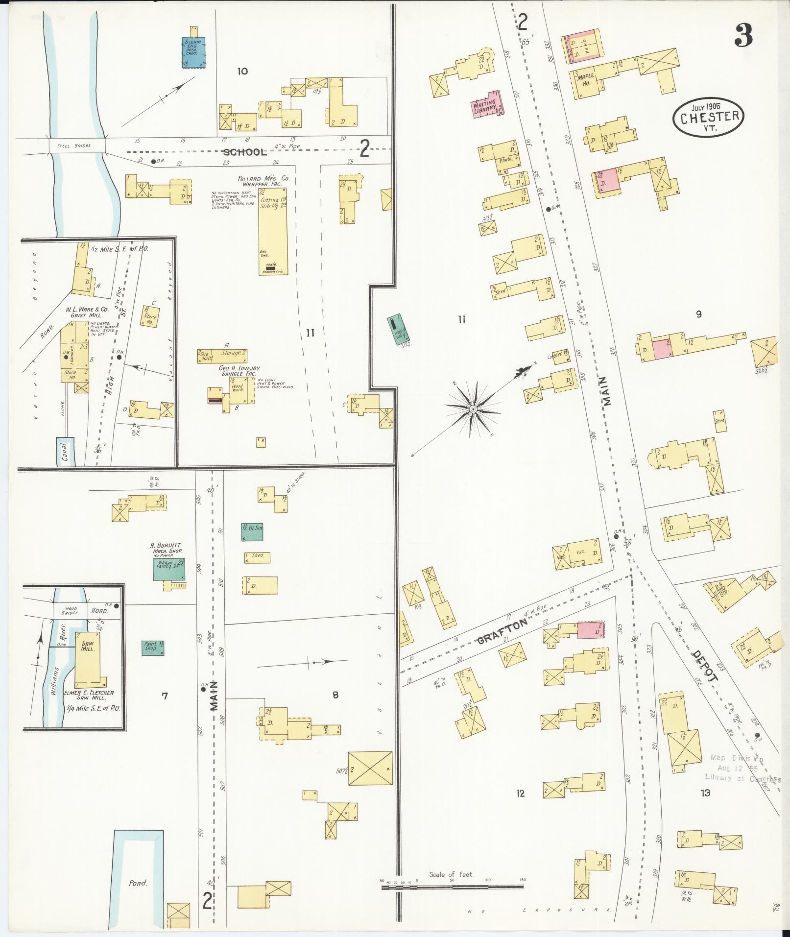 Sanborn Fire Insurance Map from Chester, Windsor County, Vermont (1905), Sheet #0003 - Historic Sanborn Fire Insurance Map Print, vintage old map wall art, antique decor, genealogy gift, Vermont Vermont map