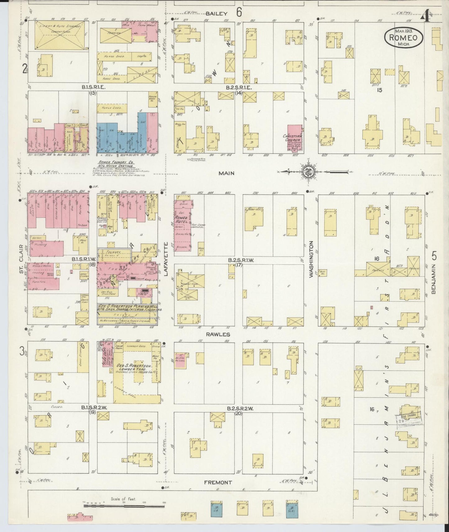 Sanborn Fire Insurance Map from Romeo, Macomb County, Michigan (1913), Sheet #0004 - Historic Sanborn Fire Insurance Map Print, vintage old map wall art, antique decor, genealogy gift, Michigan Michigan map