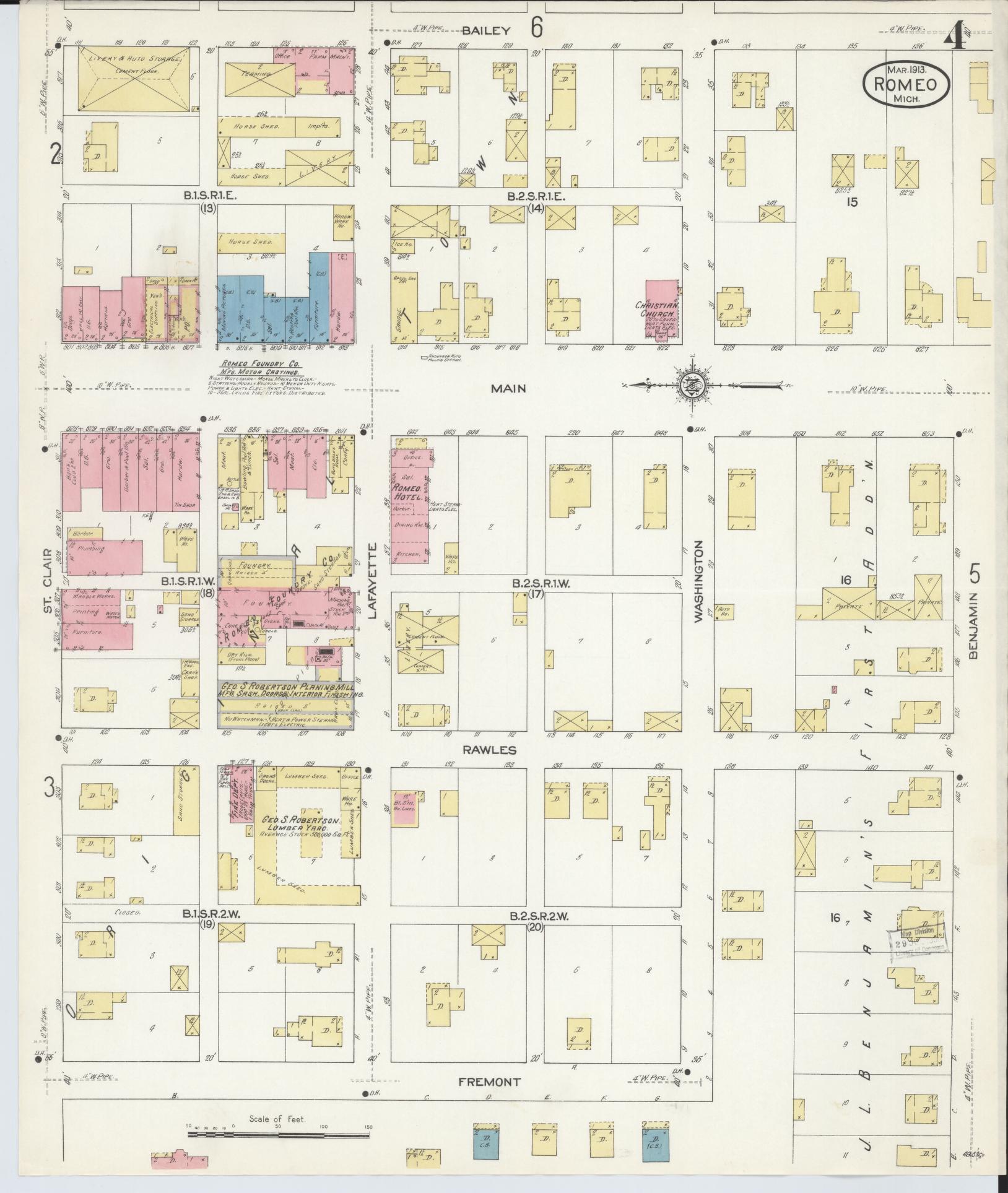 Sanborn Fire Insurance Map from Romeo, Macomb County, Michigan (1913), Sheet #0004 - Historic Sanborn Fire Insurance Map Print, vintage old map wall art, antique decor, genealogy gift, Michigan Michigan map