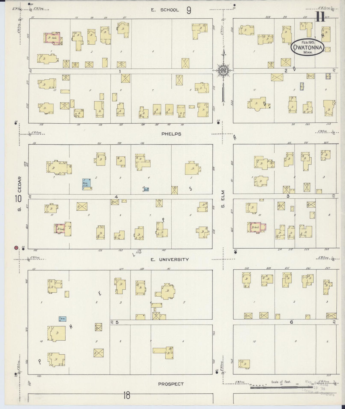 Sanborn Fire Insurance Map from Owatonna, Steele County, Minnesota (1915), Sheet #0011 - Historic Sanborn Fire Insurance Map Print, vintage old map wall art, antique decor, genealogy gift, Minnesota Minnesota map