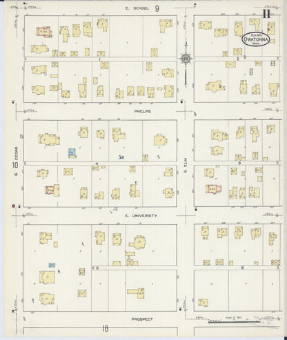 Sanborn Fire Insurance Map from Owatonna, Steele County, Minnesota (1915), Sheet #0011 - Historic Sanborn Fire Insurance Map Print, vintage old map wall art, antique decor, genealogy gift, Minnesota Minnesota map