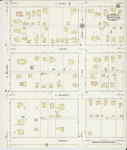 Sanborn Fire Insurance Map from Owatonna, Steele County, Minnesota (1915), Sheet #0011 - Historic Sanborn Fire Insurance Map Print, vintage old map wall art, antique decor, genealogy gift, Minnesota Minnesota map
