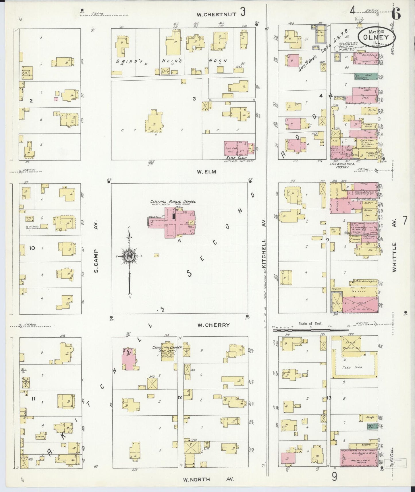 Sanborn Fire Insurance Map from Olney, Richland County, Illinois (1910), Sheet #0006 - Complete Map Set gallery image, historic Sanborn map, vintage wall art, Illinois Illinois