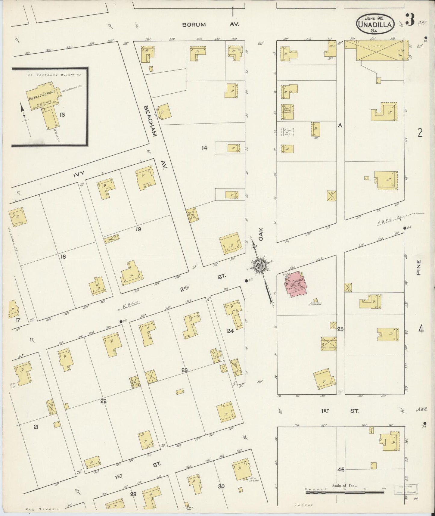 Sanborn Fire Insurance Map from Unadilla, Dooly County, Georgia (1915), Sheet #0003 - Complete Map Set gallery image, historic Sanborn map, vintage wall art, Georgia Georgia