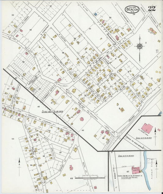 Sanborn Fire Insurance Map from Beacon, Dutchess County, New York (1919), Sheet #0022 - Historic Sanborn Fire Insurance Map Print, vintage old map wall art, antique decor, genealogy gift, New York New York map