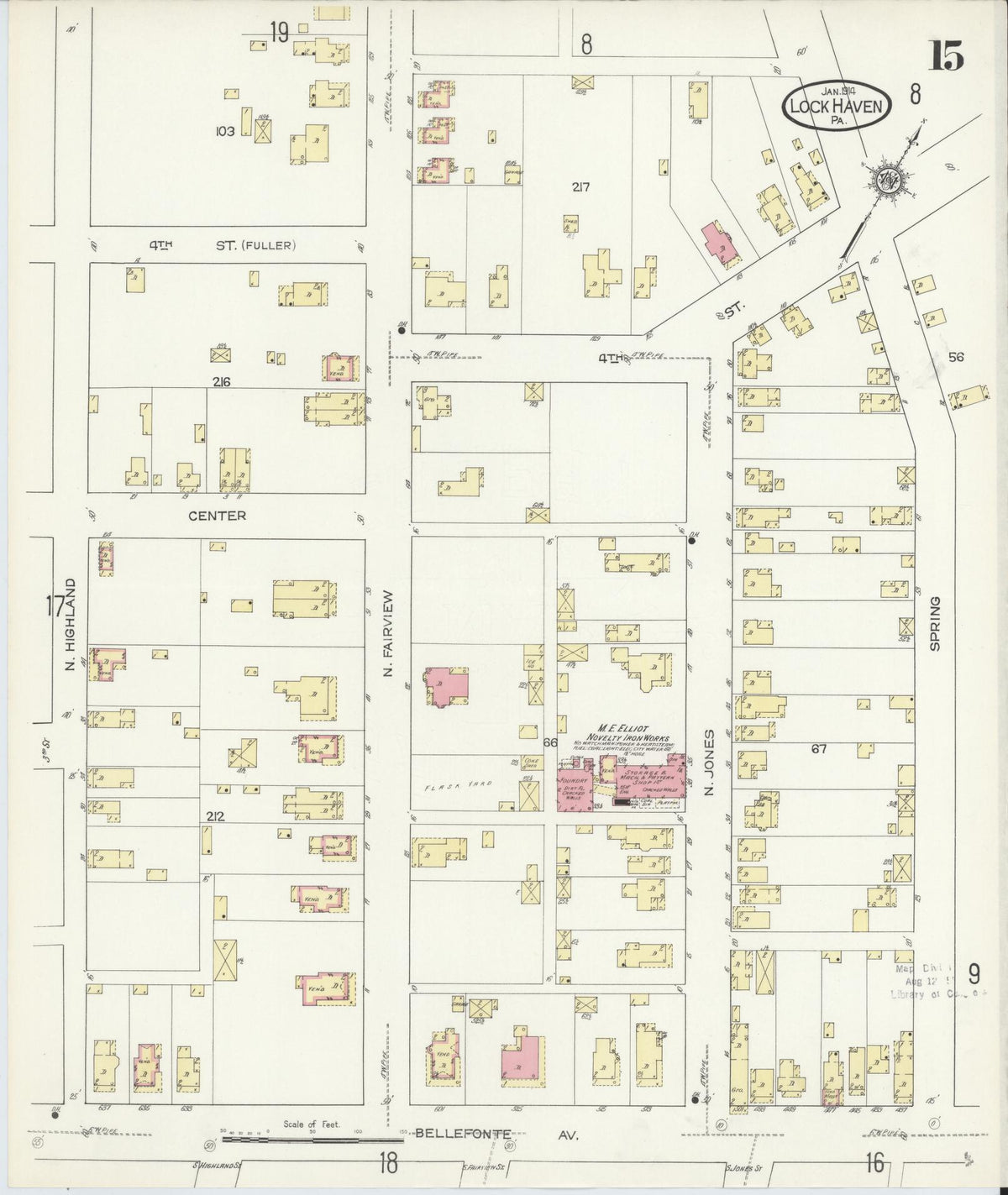 Sanborn Fire Insurance Map from Lock Haven, Clinton County, Pennsylvania (1914), Sheet #0015 - Historic Sanborn Fire Insurance Map Print, vintage old map wall art, antique decor, genealogy gift, Pennsylvania Pennsylvania map