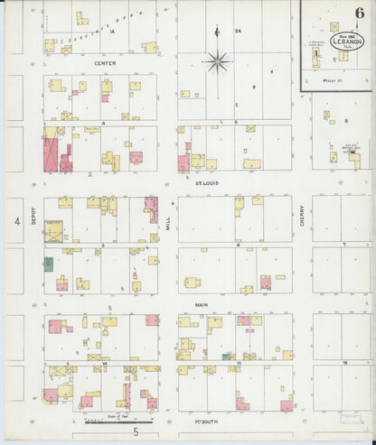 Sanborn Fire Insurance Map from Lebanon, Saint Clair County, Illinois (1906), Sheet #0006 - Historic Sanborn Fire Insurance Map Print, vintage old map wall art, antique decor, genealogy gift, Illinois Illinois map
