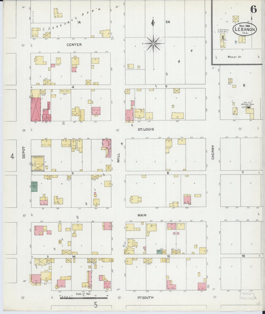 Sanborn Fire Insurance Map from Lebanon, Saint Clair County, Illinois (1906), Sheet #0006 - Historic Sanborn Fire Insurance Map Print, vintage old map wall art, antique decor, genealogy gift, Illinois Illinois map