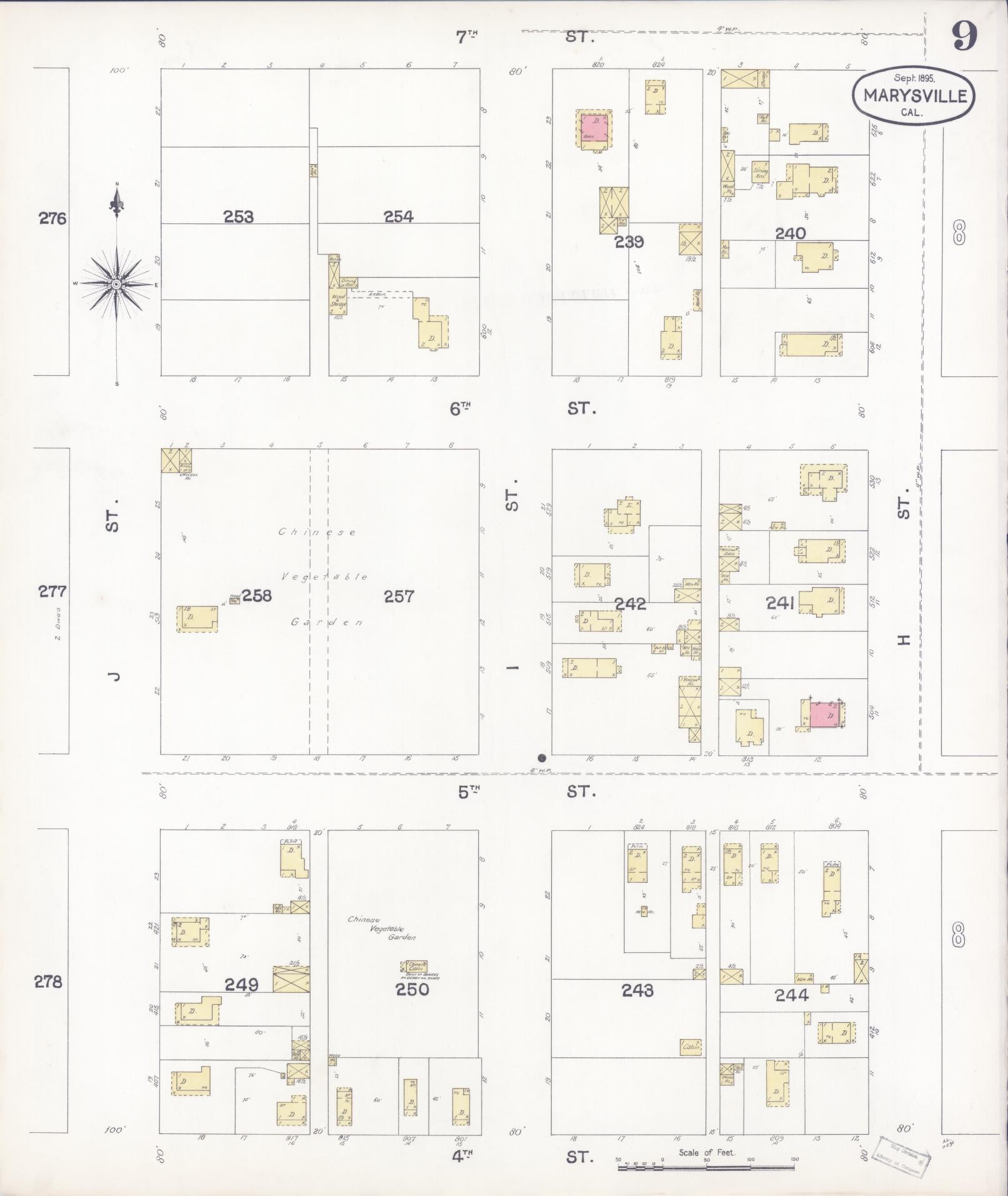 Sanborn Fire Insurance Map from Marysville, Yuba County, California (1895), Sheet #0009 - Historic Sanborn Fire Insurance Map Print, vintage old map wall art, antique decor, genealogy gift, California California map