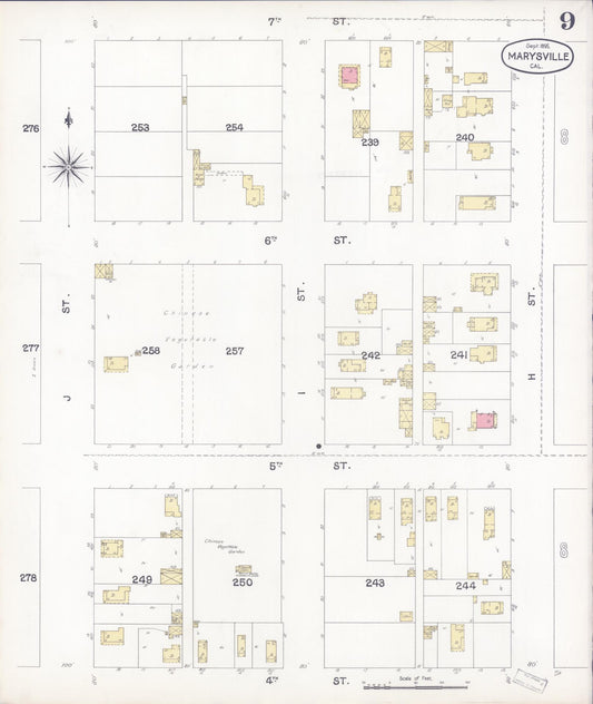 Sanborn Fire Insurance Map from Marysville, Yuba County, California (1895), Sheet #0009 - Historic Sanborn Fire Insurance Map Print, vintage old map wall art, antique decor, genealogy gift, California California map