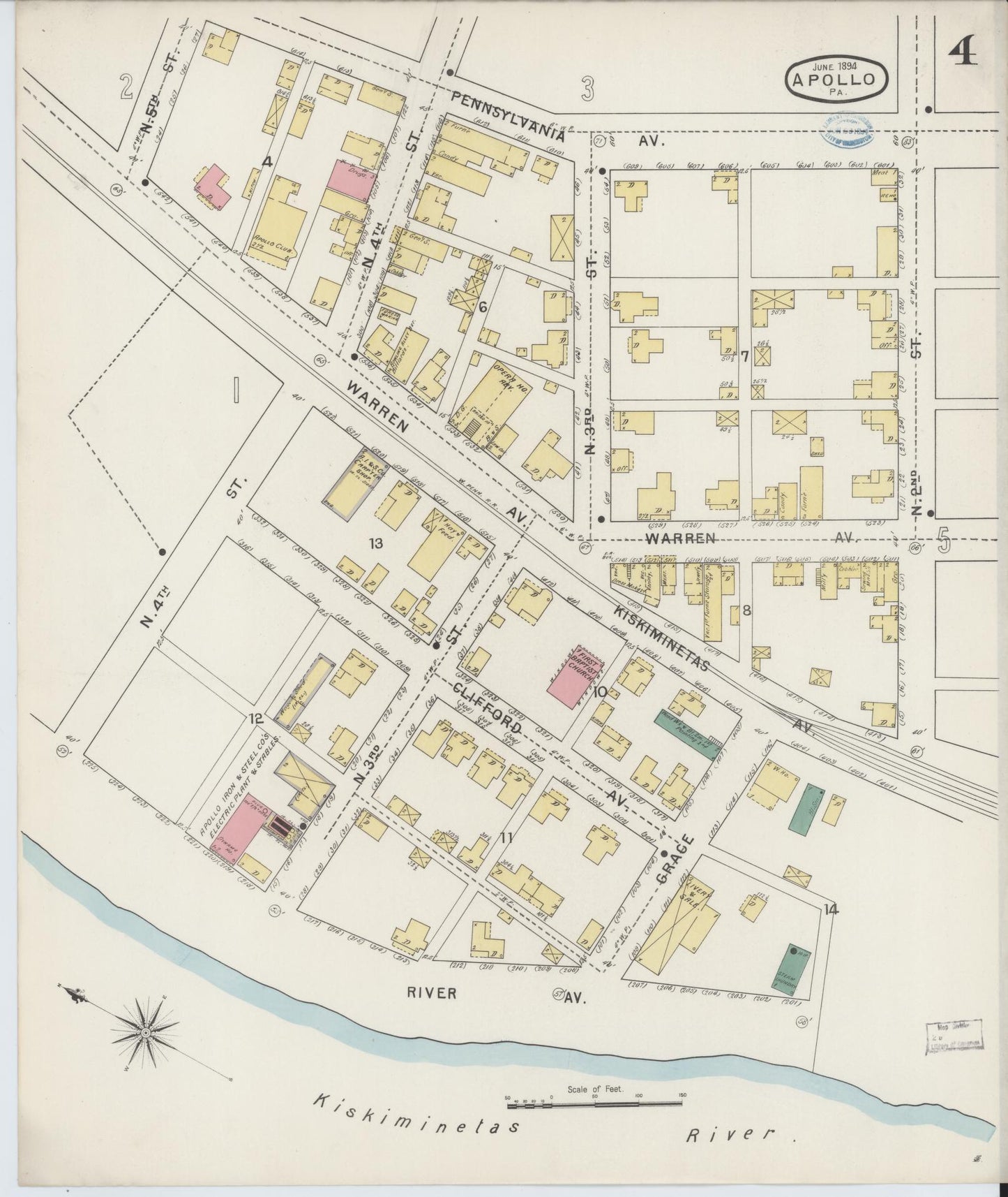 Sanborn Fire Insurance Map from Apollo, Armstrong County, Pennsylvania (1894), Sheet #0004 - Historic Sanborn Fire Insurance Map Print, vintage old map wall art, antique decor, genealogy gift, Pennsylvania Pennsylvania map