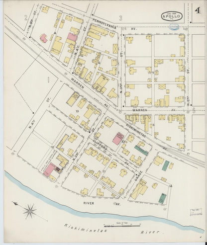 Sanborn Fire Insurance Map from Apollo, Armstrong County, Pennsylvania (1894), Sheet #0004 - Historic Sanborn Fire Insurance Map Print, vintage old map wall art, antique decor, genealogy gift, Pennsylvania Pennsylvania map