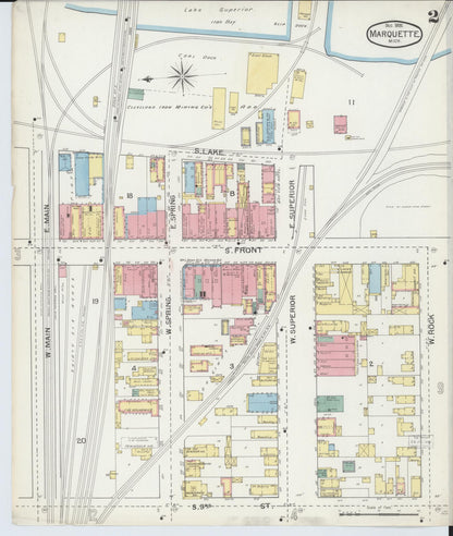 Sanborn Fire Insurance Map from Marquette, Marquette County, Michigan (1892), Sheet #0002 - Complete Map Set gallery image, historic Sanborn map, vintage wall art, Michigan Michigan