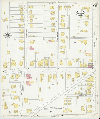 Sanborn Fire Insurance Map from Jackson, Madison County, Tennessee (1907), Sheet #0008 - Complete Map Set gallery image, historic Sanborn map, vintage wall art, Tennessee Tennessee