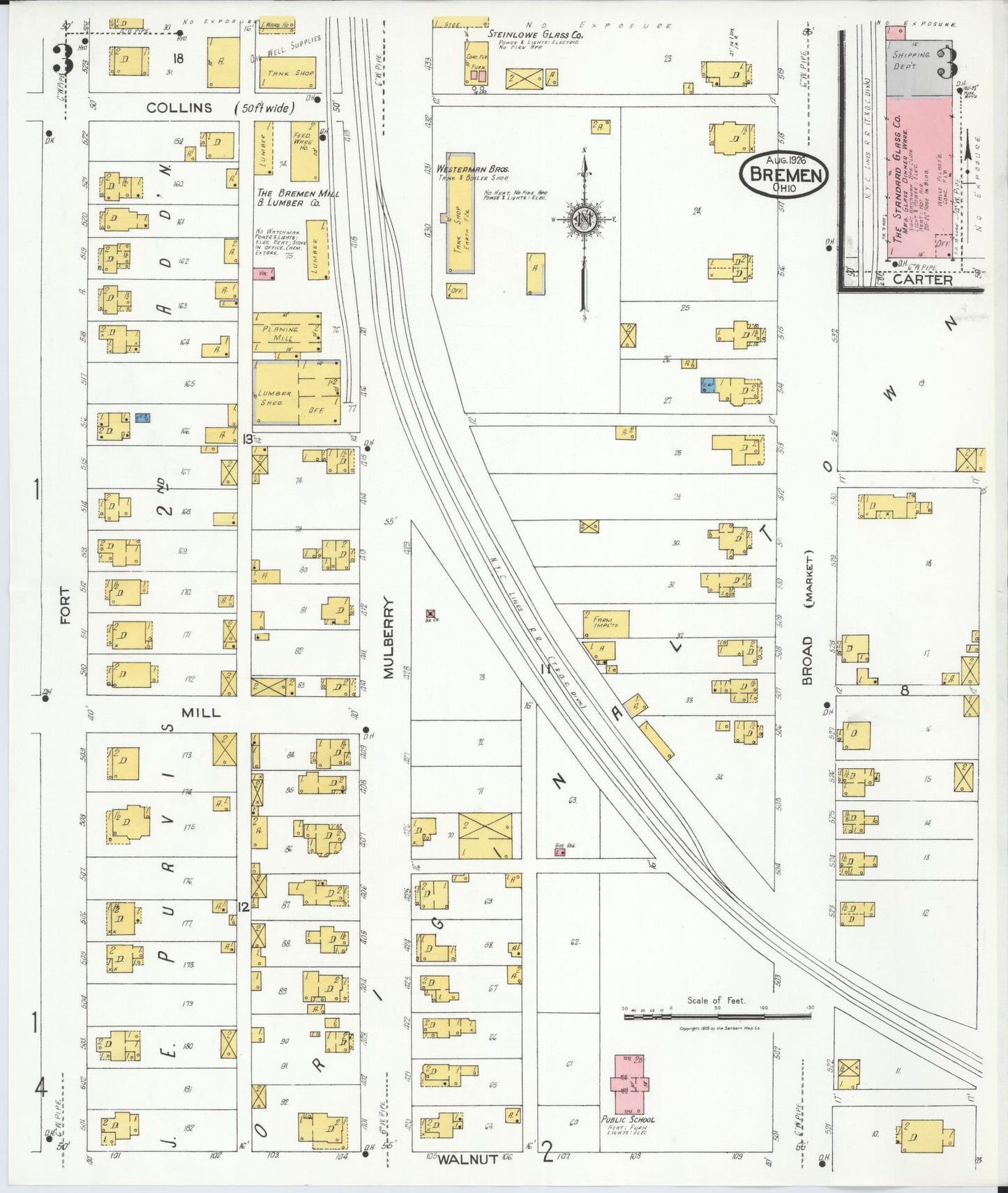 Sanborn Fire Insurance Map from Bremen, Fairfield County, Ohio (1926), Sheet #0003 - Complete Map Set gallery image, historic Sanborn map, vintage wall art, Ohio Ohio