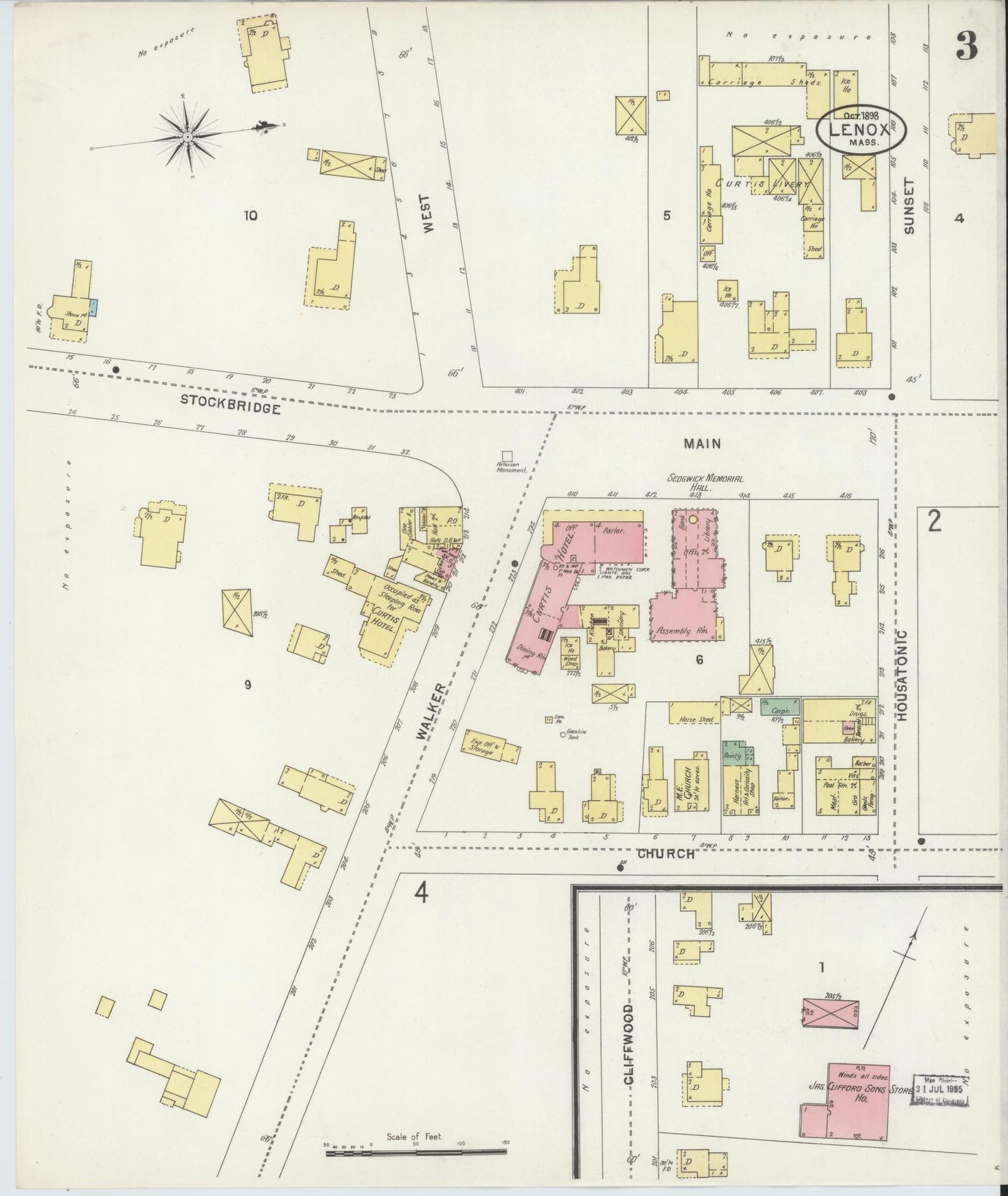Sanborn Fire Insurance Map from Lenox, Berkshire County, Massachusetts (1898), Sheet #0003 - Historic Sanborn Fire Insurance Map Print, vintage old map wall art, antique decor, genealogy gift, Massachusetts Massachusetts map