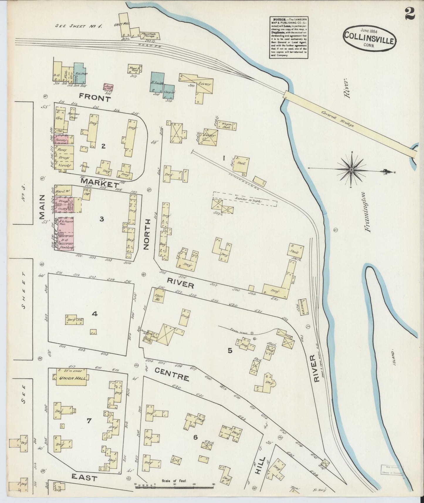 Sanborn Fire Insurance Map from Collinsville, Hartford County, Connecticut (1884), Sheet #0002 - Complete Map Set gallery image, historic Sanborn map, vintage wall art, Connecticut Connecticut