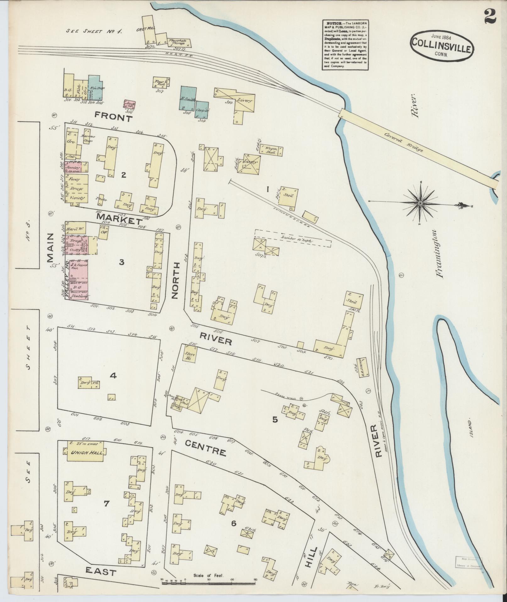 Sanborn Fire Insurance Map from Collinsville, Hartford County, Connecticut (1884), Sheet #0002 - Complete Map Set gallery image, historic Sanborn map, vintage wall art, Connecticut Connecticut