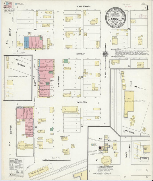Sanborn Fire Insurance Map from Franklin, Robertson County, Texas (1910), Sheet #0001 - Historic Sanborn Fire Insurance Map Print, vintage old map wall art, antique decor, genealogy gift, Texas Texas map