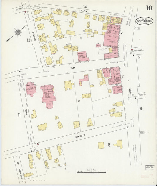 Sanborn Fire Insurance Map from Southbridge, Worcester County, Massachusetts (1911), Sheet #0010 - Historic Sanborn Fire Insurance Map Print, vintage old map wall art, antique decor, genealogy gift, Massachusetts Massachusetts map