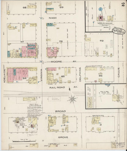 Sanborn Fire Insurance Map from Terrell, Kaufman County, Texas (1885), Sheet #0002 - Historic Sanborn Fire Insurance Map Print, vintage old map wall art, antique decor, genealogy gift, Texas Texas map