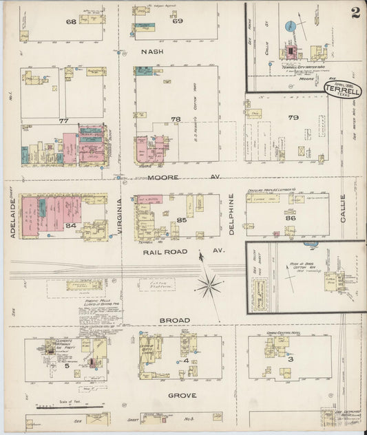 Sanborn Fire Insurance Map from Terrell, Kaufman County, Texas (1885), Sheet #0002 - Historic Sanborn Fire Insurance Map Print, vintage old map wall art, antique decor, genealogy gift, Texas Texas map