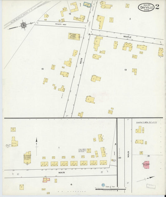 Sanborn Fire Insurance Map from Dayville, Windbam County, Connecticut (1917), Sheet #0002 - Historic Sanborn Fire Insurance Map Print, vintage old map wall art, antique decor, genealogy gift, Connecticut Connecticut map