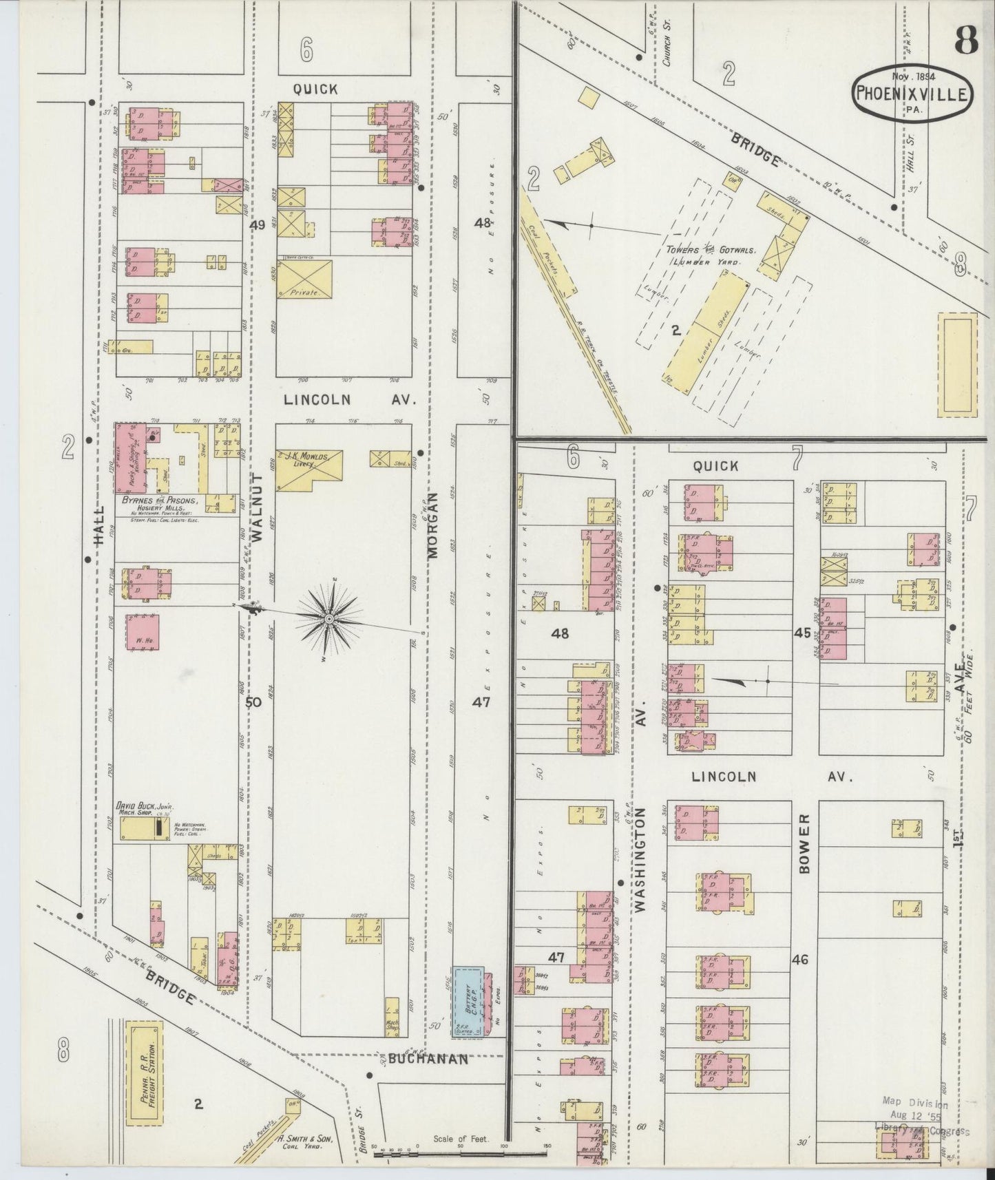 Sanborn Fire Insurance Map from Phoenixville, Chester County, Pennsylvania (1894), Sheet #0008 - Complete Map Set gallery image, historic Sanborn map, vintage wall art, Pennsylvania Pennsylvania