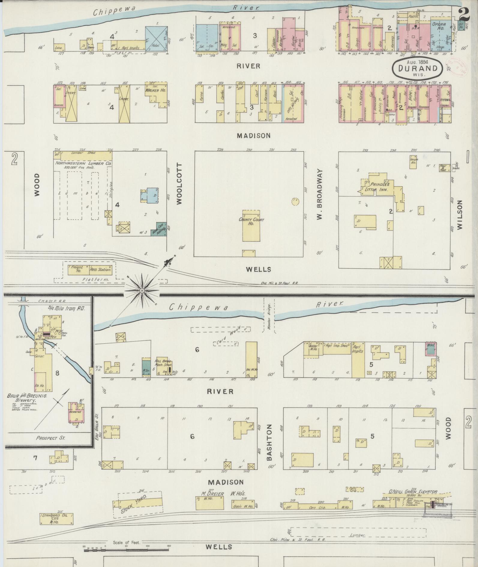Sanborn Fire Insurance Map from Durand, Pepin County, Wisconsin (1894), Sheet #0002 - Complete Map Set gallery image, historic Sanborn map, vintage wall art, Wisconsin Wisconsin